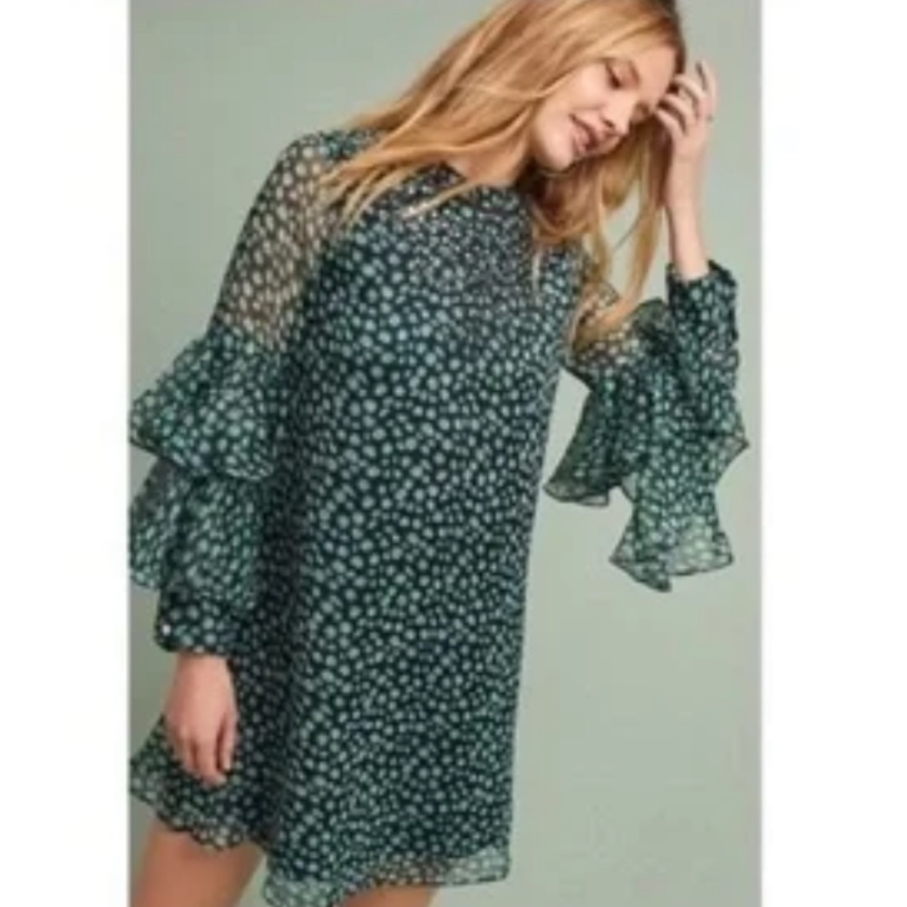 RANNA Gill Anthropologie Flutter Long Sleeve Mini Dress, Size Small